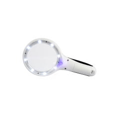 Mini Lupa de mão 90mm 8 LEDs brancos e 1 UV - Estek